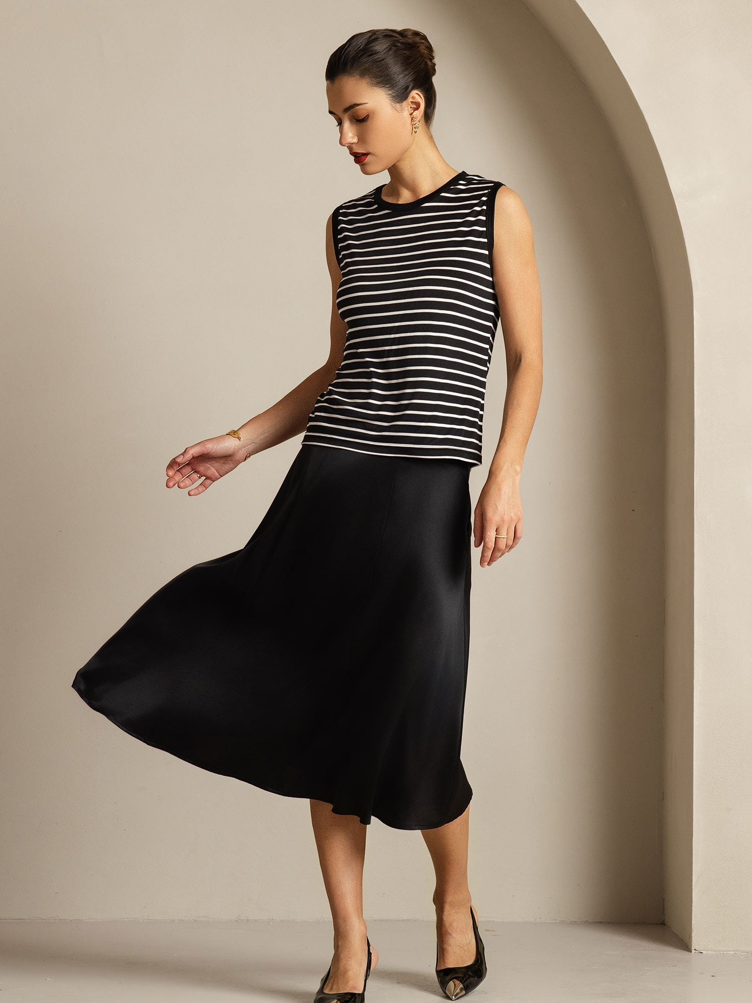 [BlackStripe] SilkSilky-AU Pure Silk Round Neck Camisole 005