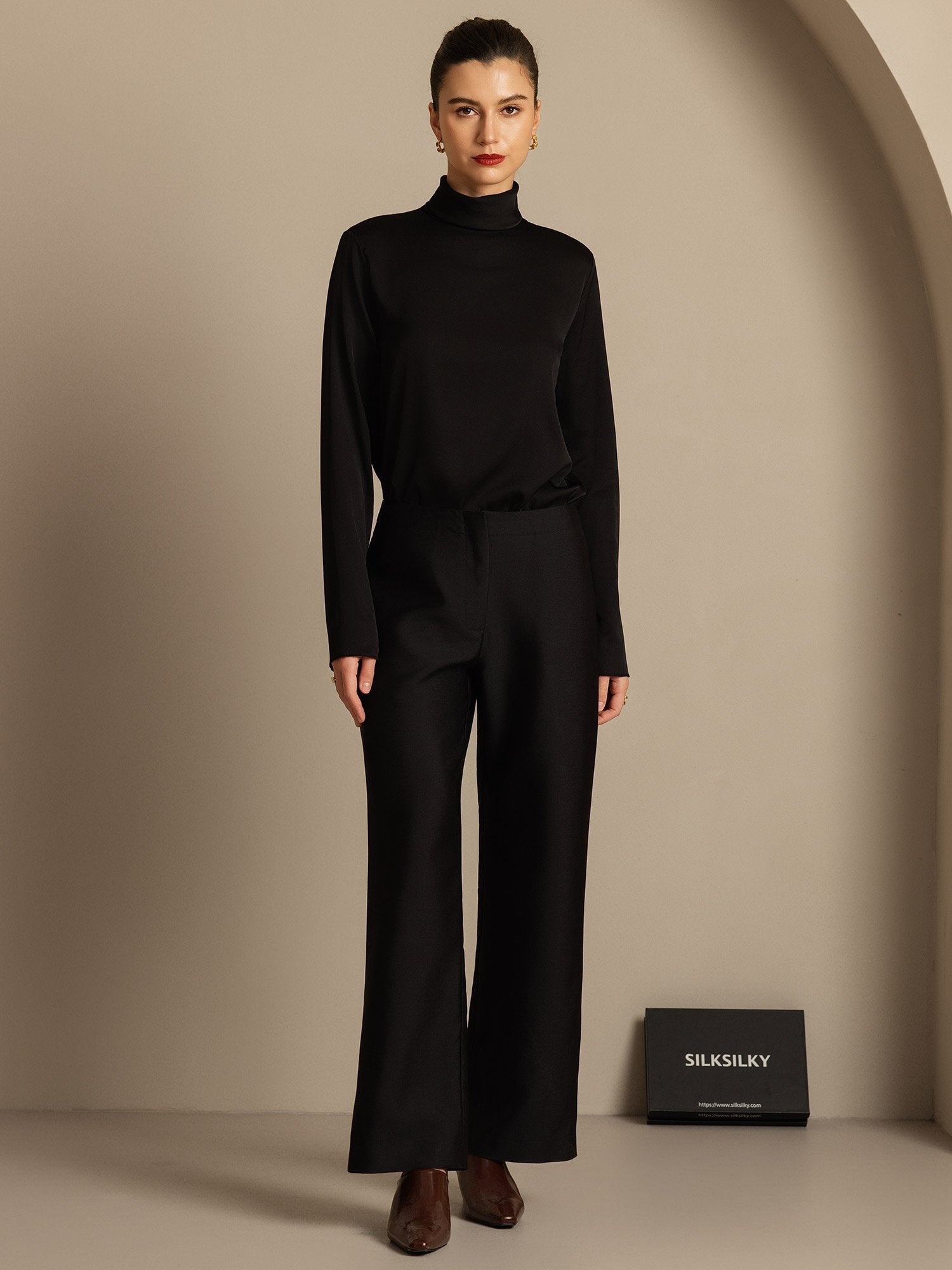 [Black] SilkSilky-AU 32Momme Wool Womens Pants 005,