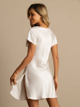[White] SilkSilky-AU Short Sleeve V Neck Nightgown 002