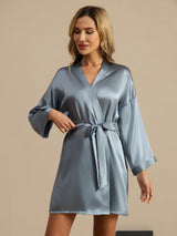 [Grayish Blue] SilkSilky-AU 3/4 Sleeve Women's Dressing Gown 004