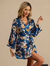 [Navy Dragon] SilkSilky-AU 3/4 Sleeve Women's Dressing Gown 001