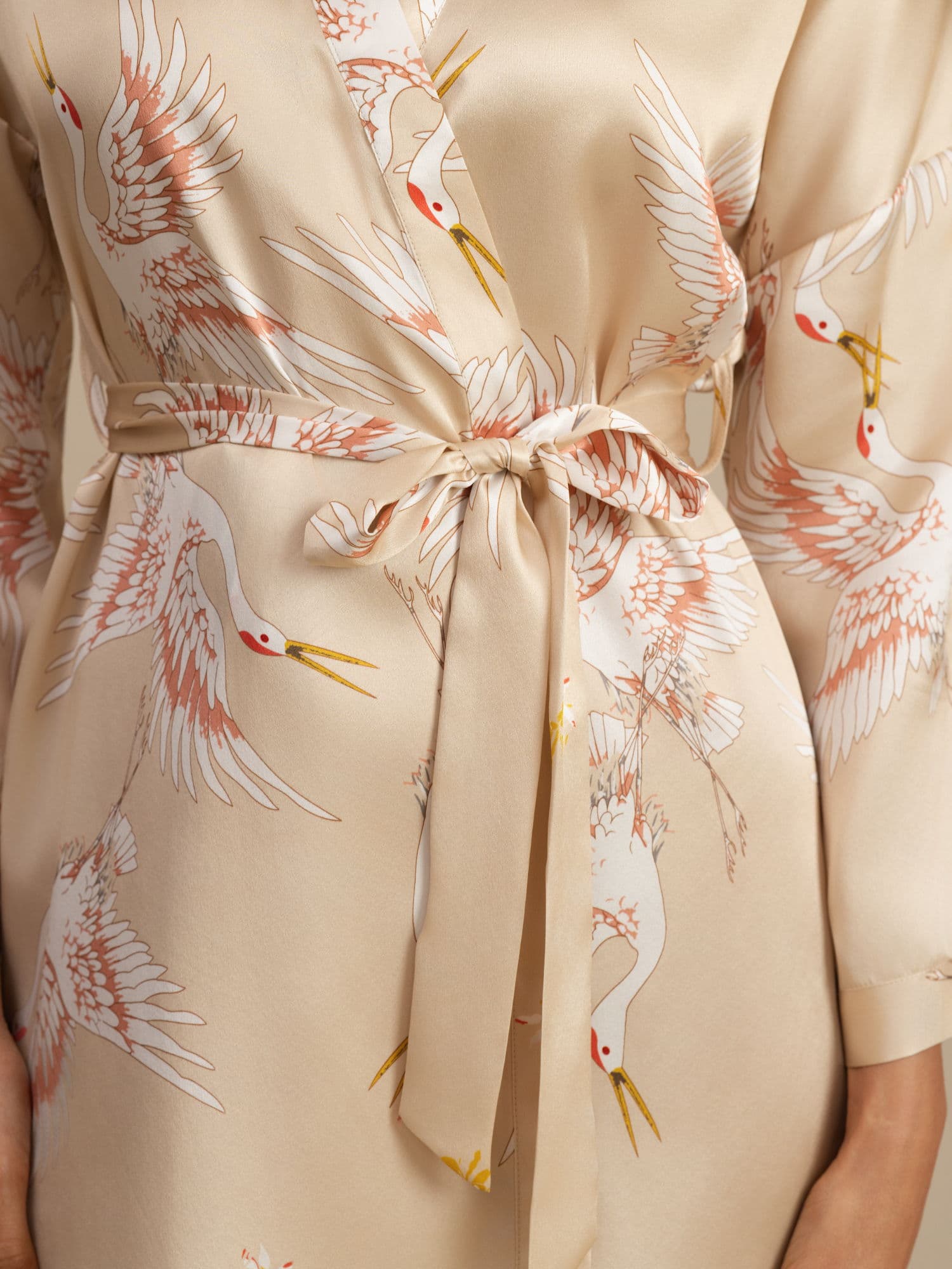 [Champagne] SilkSilky-AU 3/4 Sleeve Deep V Neck Women's Dressing Gown 007