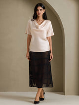 [Beige] SilkSilky-AU Short Sleeve Cowl Neck Women's Blouse 006