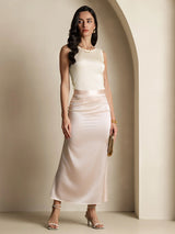 [Beige] SilkSilky-AU 100% Silk Jersey Sleeveless Round Neck Women's T-Shirt 007