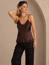 [Brown] SilkSilky-AU Spaghetti Strap V Neck Camisole 003