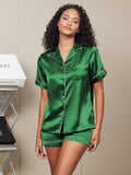 SilkSilky AU Pure Silk Short Sleeve Lapel Women's Pyjamas Green 003