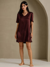 [Brown] SilkSilky-AU Half Sleeve V Neck Nightgown 007