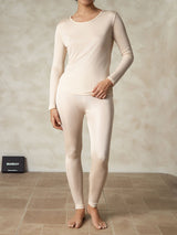 [Tan] SilkSilky-AU Long Sleeve Round Neck Women's Long Johns 003