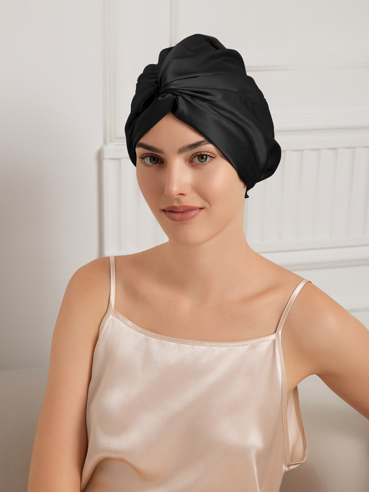 [Black] SilkSilky-AU 22Momme Pure Silk Sleep Cap 001