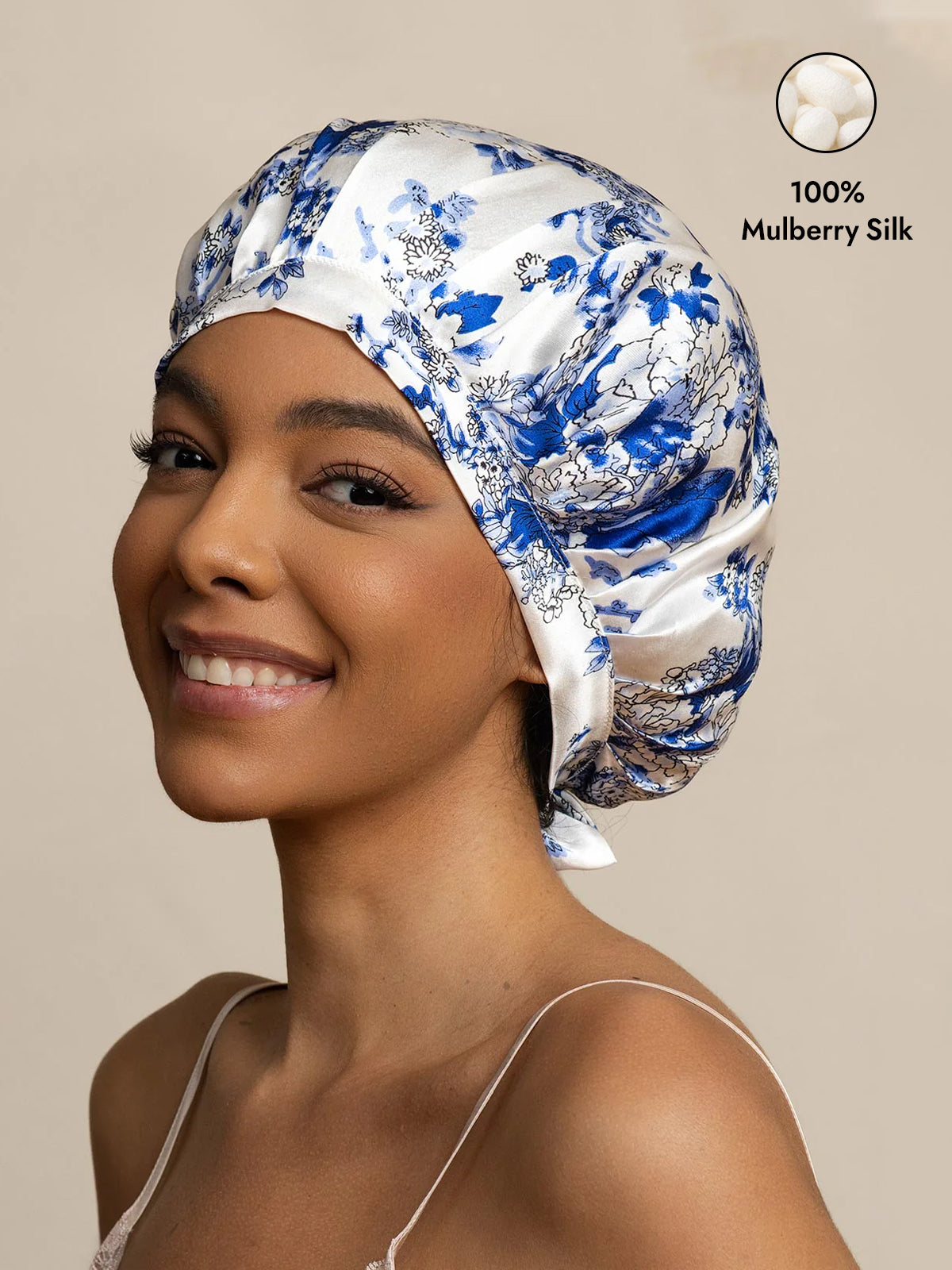 [Blue and White Porcelain] SilkSilky-AU Pure Silk Sleep Cap 001