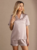 [Shadow Gray] SilkSilky-AU Short Sleeve Lapel Collar Women's Pyjamas 005