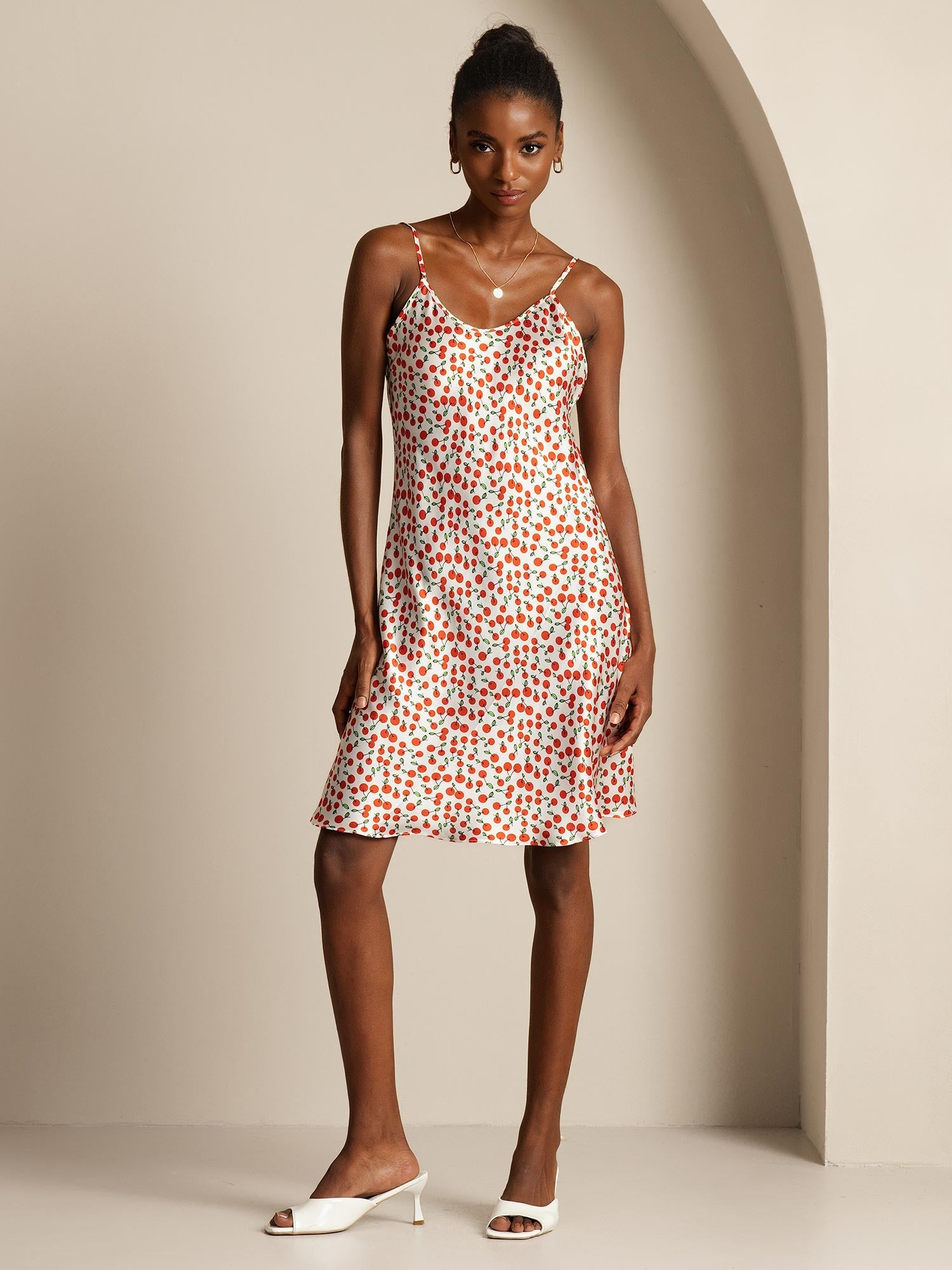 [Cherry] SilkSilky-AU Pure Silk V Neck Dress 001,