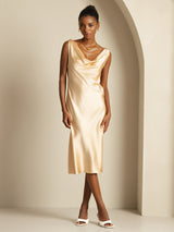 [Champagne] SilkSilky-AU Sleeveless Cowl Neck Dress 001