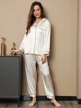 [White] SilkSilky-AU Long Sleeve Lapel Collar Women's Pyjamas 005