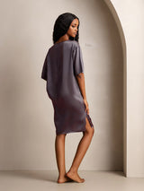 [Purple Gray] SilkSilky-AU Half Sleeve V Neck Nightgown 002