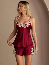 [Wine] SilkSilky-AU Sleeveless V Neck Camisole Set 004
