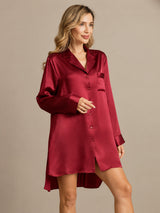 [Wine] SilkSilky-AU Long Sleeve Lapel Collar Nightshirt 007