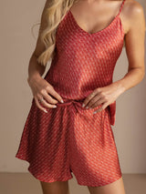 [Wine Ginkgo] SilkSilky-AU Sleeveless V Neck Camisole Set 004