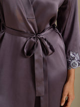 [Purple Gray] SilkSilky-AU 3/4 Sleeve Women's Dressing Gown 005