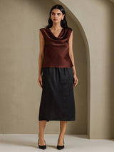 [Bitter Chocolate] SilkSilky-AU Cap Sleeve Cowl Neck Women's T-Shirt 007