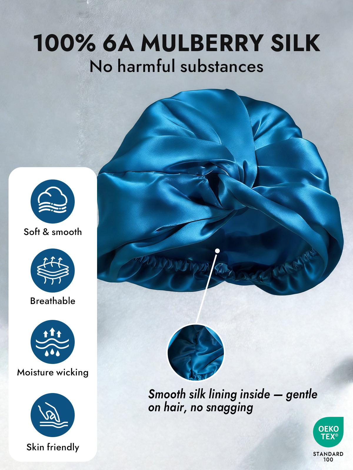[Teal] SilkSilky-AU Pure Silk Sleep Cap 003