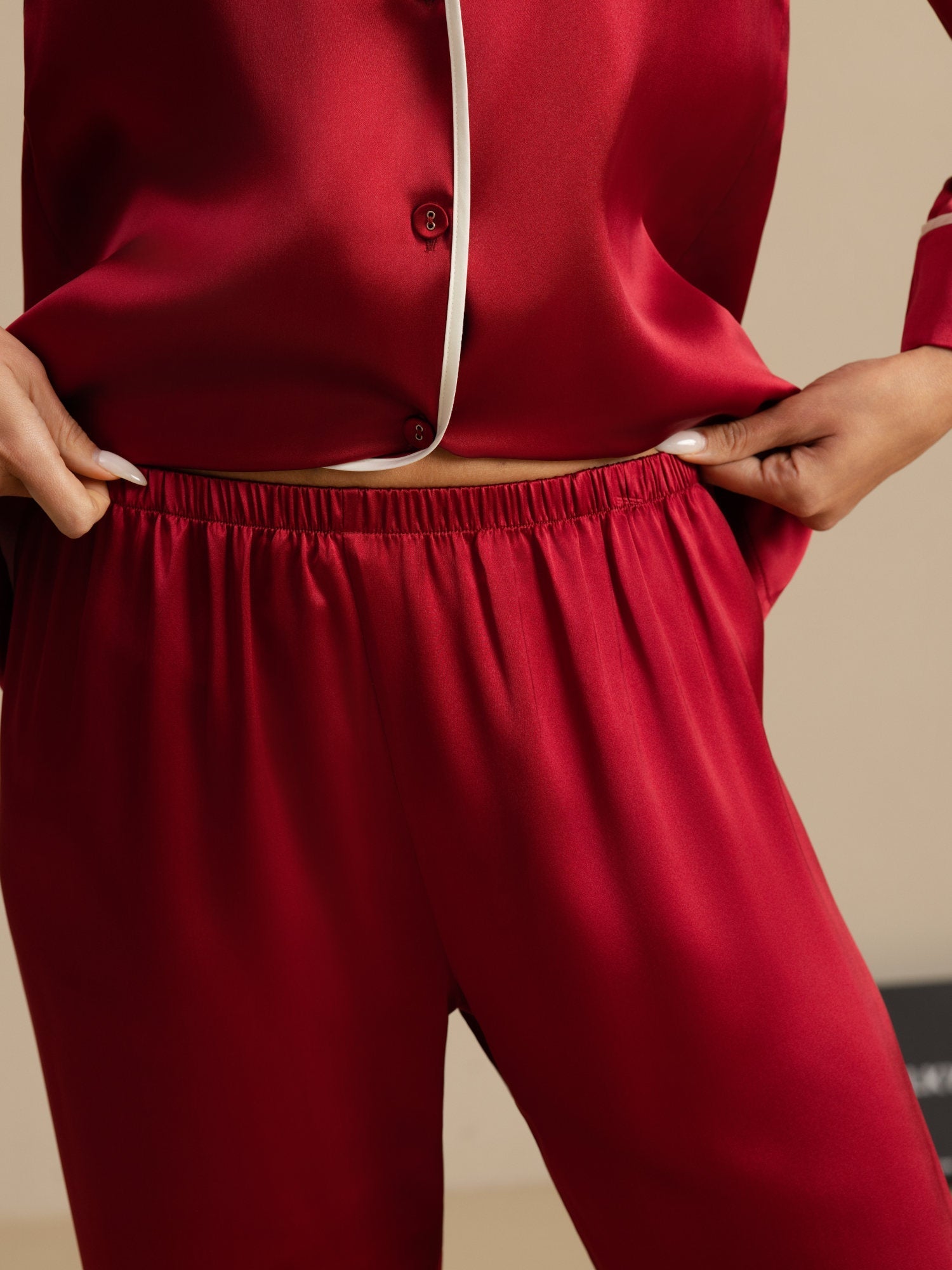 [Wine] SilkSilky-AU Pure Silk Long Sleeve Lapel Collar Women's Pyjamas 005