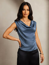 [Real Teal] SilkSilky-AU Cap Sleeve Cowl Neck Women's T-Shirt 001