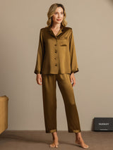 [Brown] SilkSilky-AU Long Sleeve Lapel Collar Women's Pyjamas 001