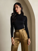 [Black] SilkSilky-AU Silk Jersey Long Sleeve Turtle Neck Women's T-Shirt 006