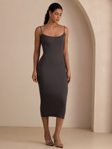 [Gray] SilkSilky-AU Spaghetti Strap Square Neck Dress 006