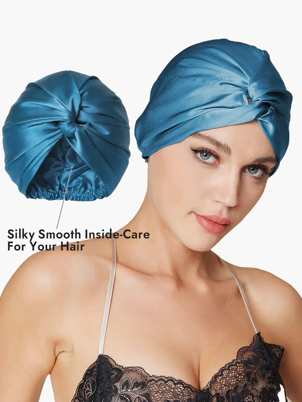 [Teal] SilkSilky-AU Pure Silk Sleep Cap 002