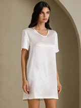 [White] SilkSilky-AU Half Sleeve V Neck Nightgown 004
