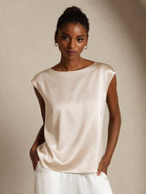 [Beige] SilkSilky-AU Cap Sleeve Round Neck Women's T-Shirt 001