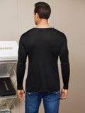 SilkSilky AU Silk Knitted Long Sleeve V Neck Men's T Shirt Black 002