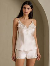 [Beige] SilkSilky-AU Sleeveless V Neck Camisole Set 003