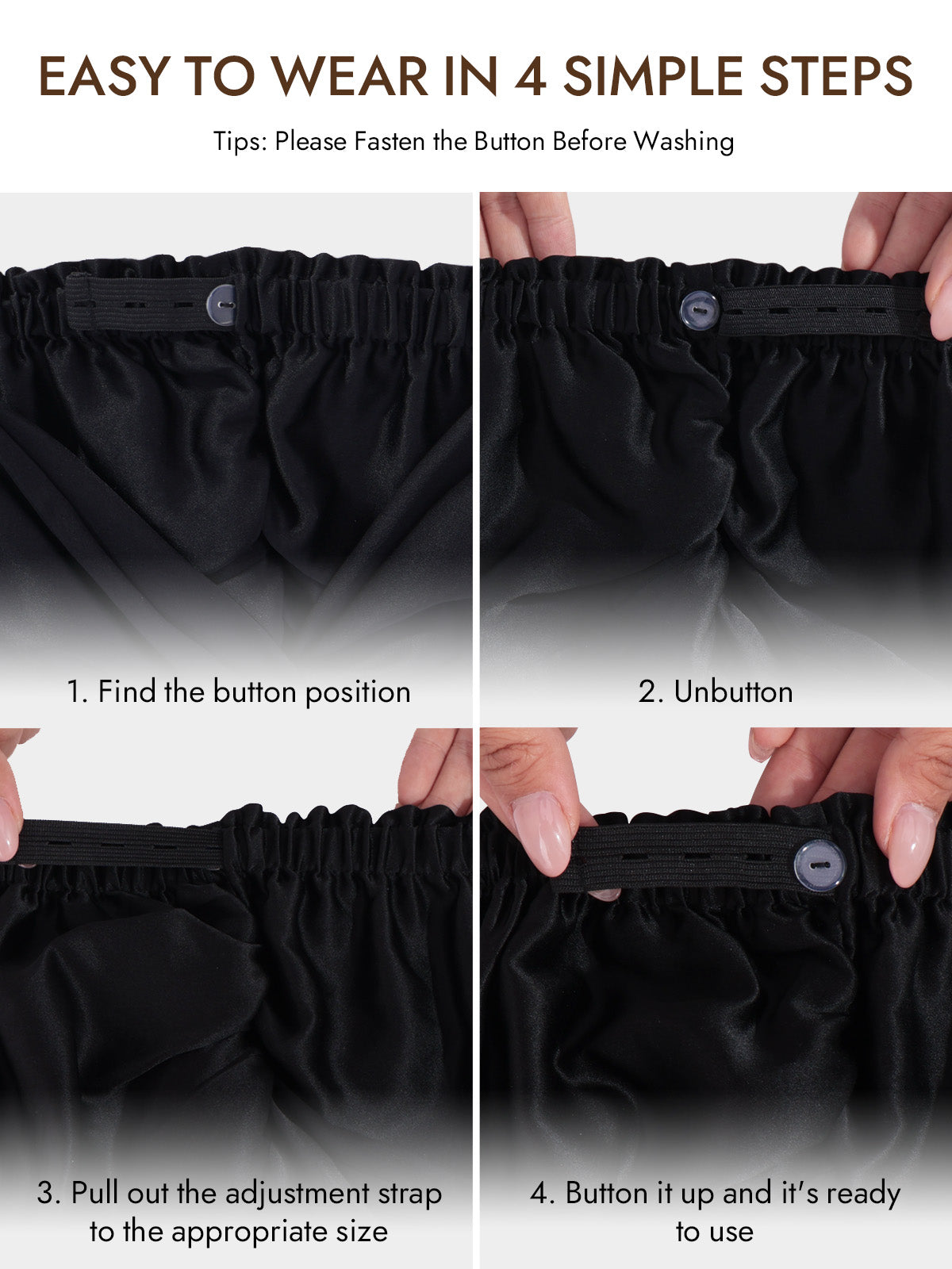 [Black] SilkSilky-AU 22Momme Pure Silk Sleep Cap 006