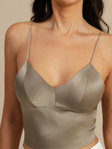 [Khaki] SilkSilky-AU Spaghetti Strap V Neck Camisole 004