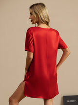 [Wine] SilkSilky-AU Half Sleeve V Neck Nightgown 002