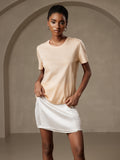 SilkSilky AU Silk Knitted Short Sleeve Round Neck Women's T Shirt Beige 004