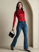 [Wine] SilkSilky-AU Silk Jersey Long Sleeve Turtle Neck Women's T-Shirt 006