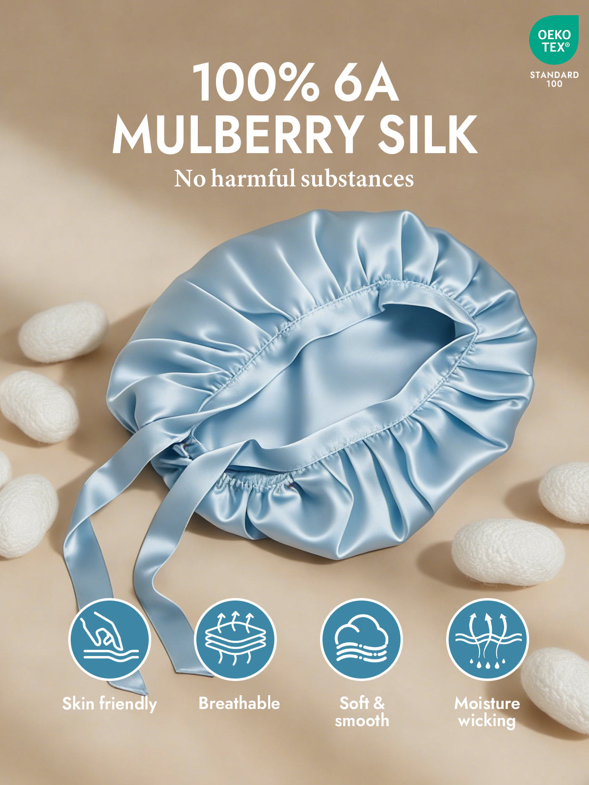 [Light Blue] SilkSilky-AU Pure Silk Sleep Cap 002