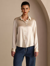 [Brown Rice] SilkSilky-AU Long Sleeve Lapel Collar Women's Shirt 005