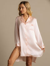 [Light Pink] SilkSilky-AU Long Sleeve Lapel Collar Nightshirt 005