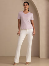 [Lavender] SilkSilky-AU Short Sleeve V Neck Women's T-Shirt 007