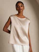 [Beige] SilkSilky-AU Cap Sleeve Round Neck Women's T-Shirt 003