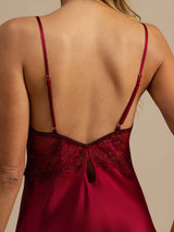 [Wine] SilkSilky-AU Sleeveless Deep V Neck Nightgown 005