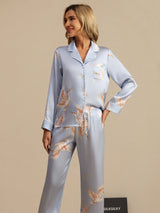 [Light Blue] SilkSilky-AU Long Sleeve Lapel Collar Women's Pyjamas 003