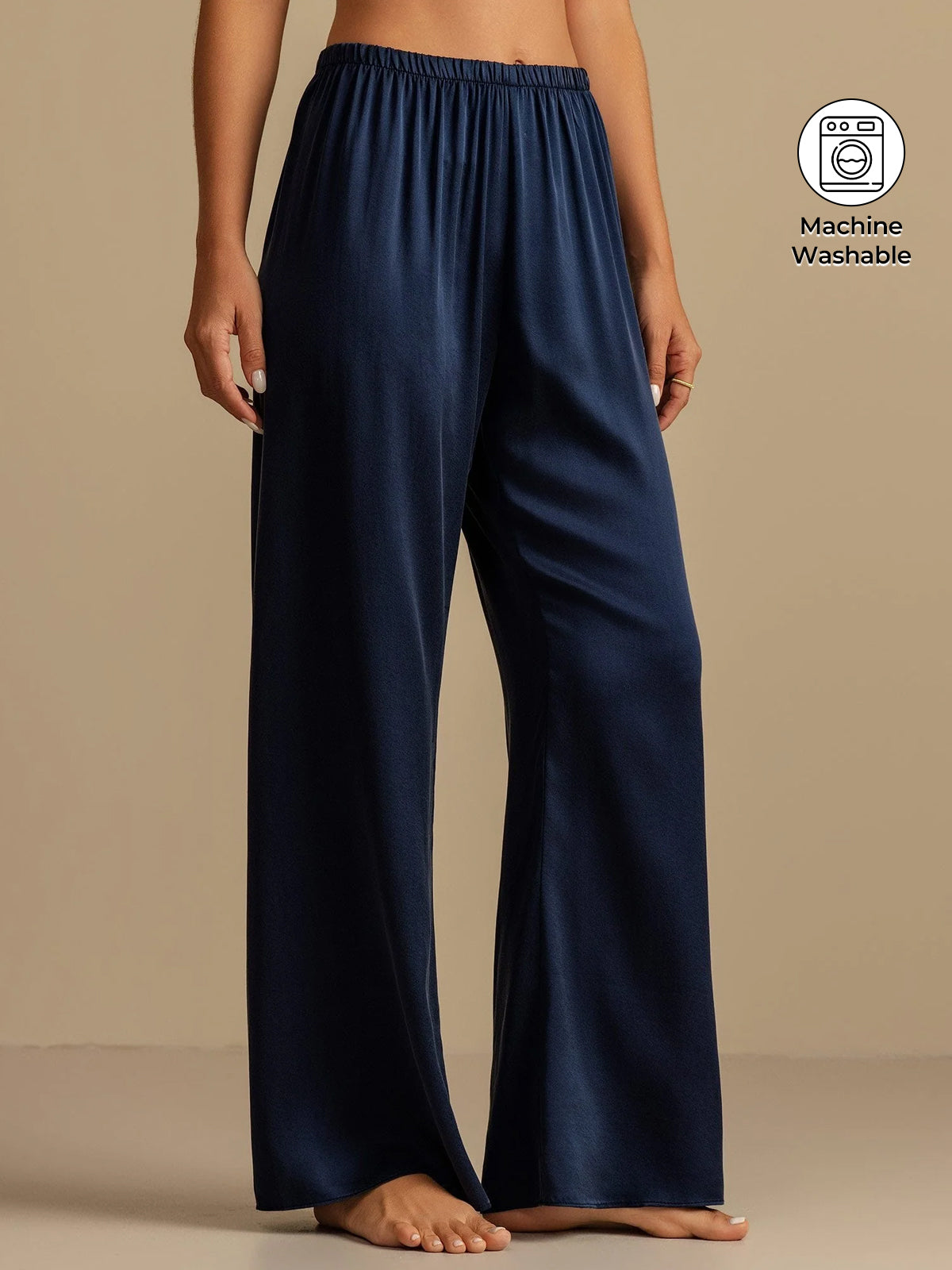 [Dark Blue] SilkSilky-AU 19Momme Machine-Washable Silk Womens Sleep Bottoms 001