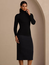 [Black] SilkSilky-AU Long Sleeve Turtle Neck Women's T-Shirt 005