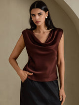 [Bitter Chocolate] SilkSilky-AU Cap Sleeve Cowl Neck Women's T-Shirt 005